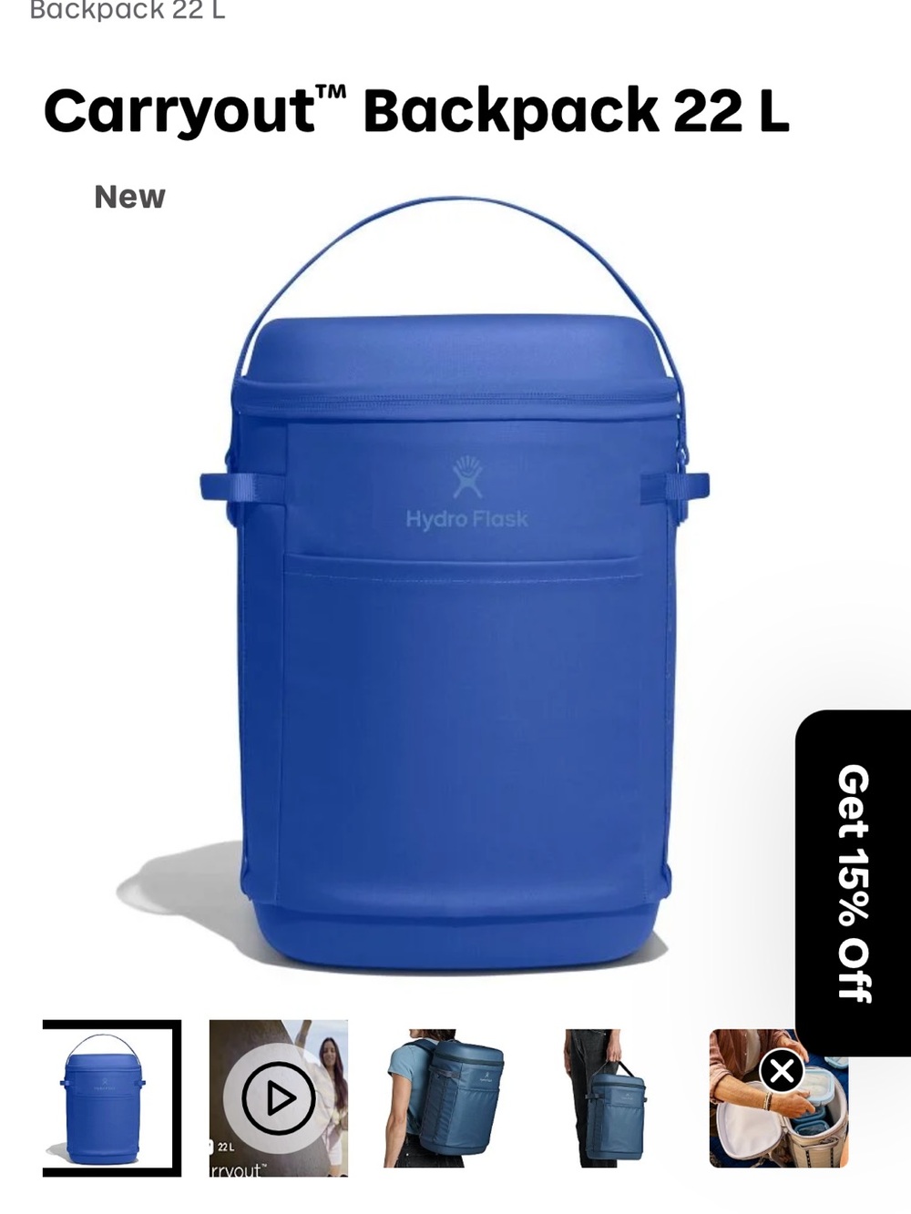 Hydro Flask Carryout Backpack 22L in Capri Blue NWT